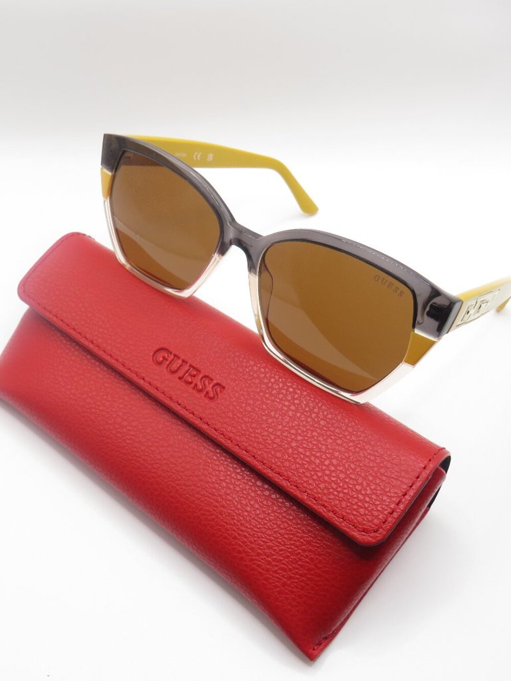 Guess New GU7912/S 41E Gray-Yellow-Clear/Brown Sunglasses.